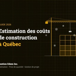 Grue et bâtiment en construction sous la neige : estimation des coûts de construction à Québec