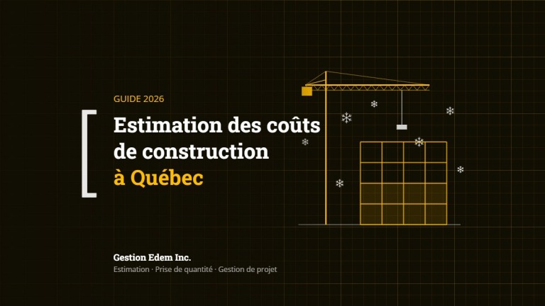 Grue et bâtiment en construction sous la neige : estimation des coûts de construction à Québec