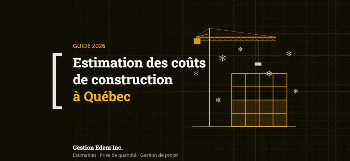 Grue et bâtiment en construction sous la neige : estimation des coûts de construction à Québec