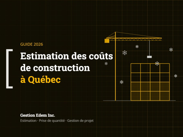 Grue et bâtiment en construction sous la neige : estimation des coûts de construction à Québec