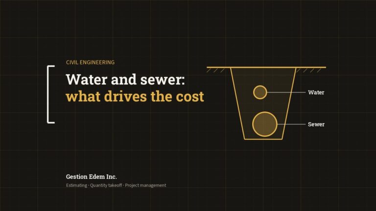 Trench cross-section with water and sewer pipes: what drives the cost